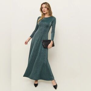 Reformation Kori Knit Dress - Mermaid Sparkle Long Sleeved Maxi Dress